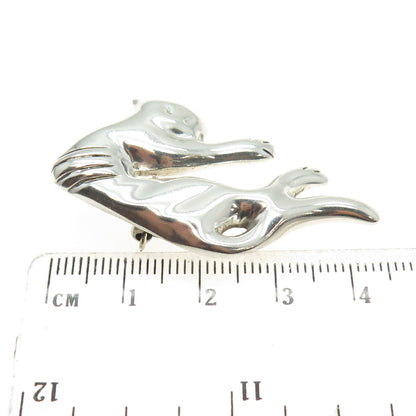 925 Sterling Silver Vintage Mexico Modernist Cat Pin Brooch