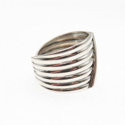 Leon 925 Sterling Silver Vintage Modernist Ribbed Adjustable Ring Size 7.25