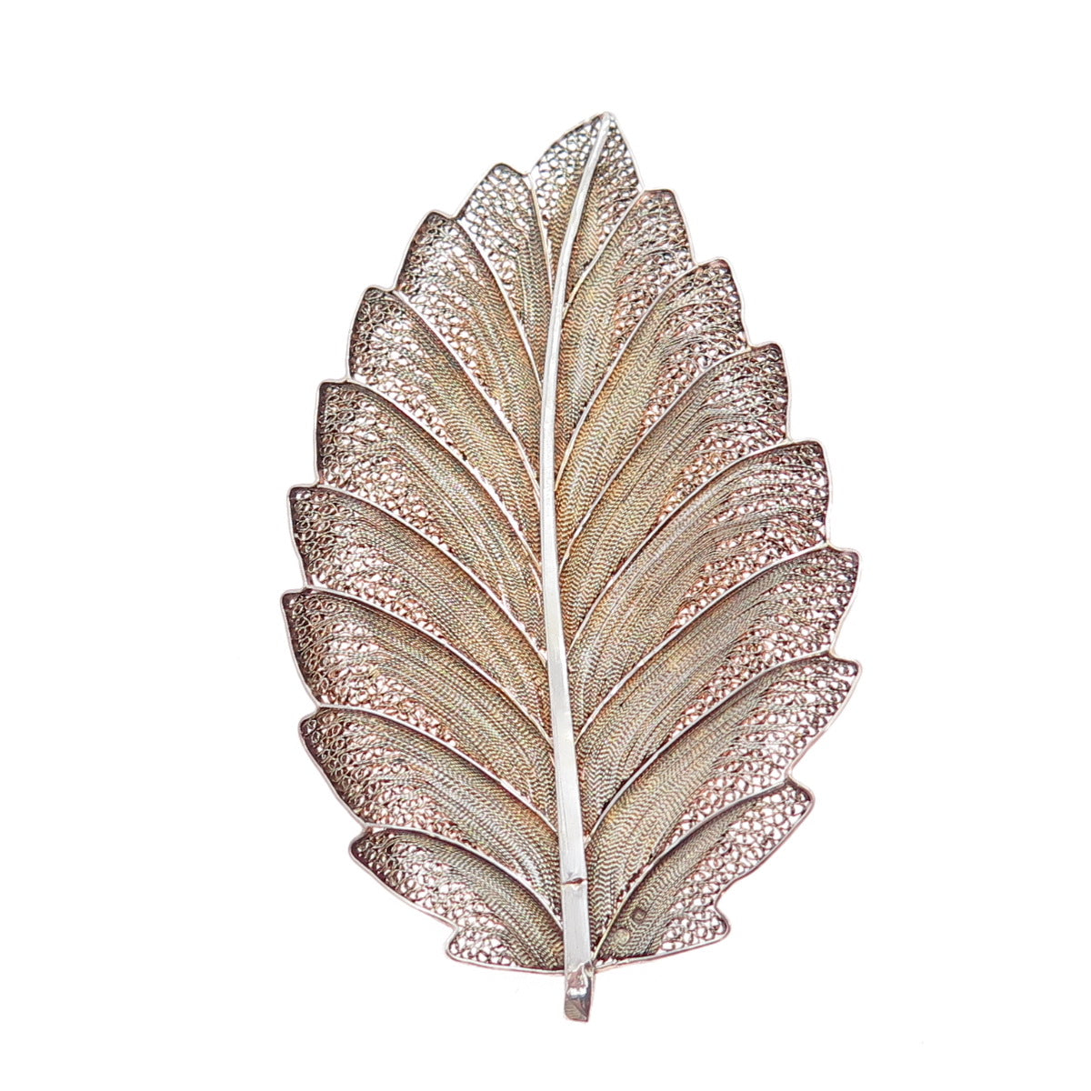 925 Sterling Silver Gold Plated Vintage GV Portugal Filigree Floral Leaf Brooch