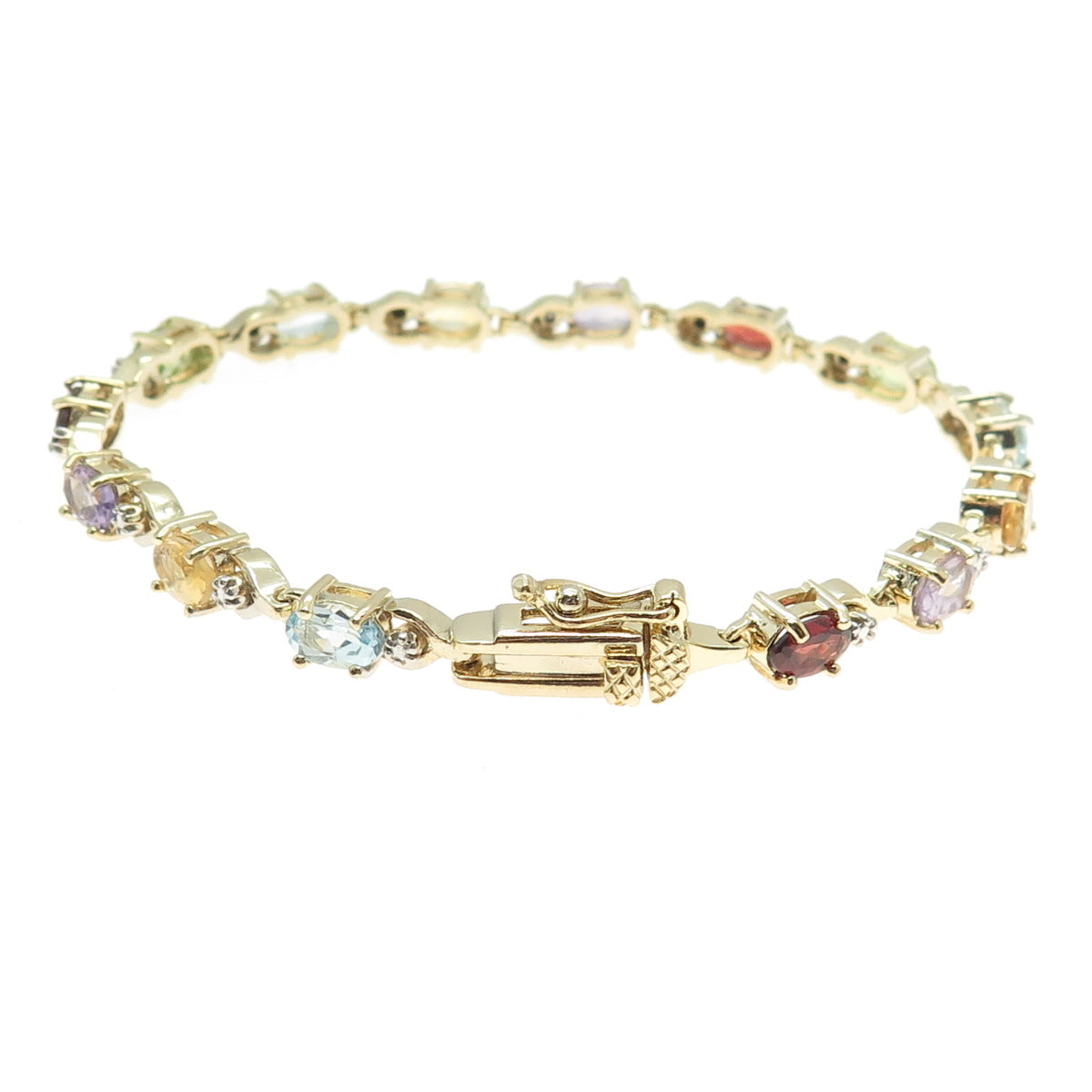 925 Sterling Silver Gold Plated Diamond Accent & Multi-Color Gem Bracelet 6.75"