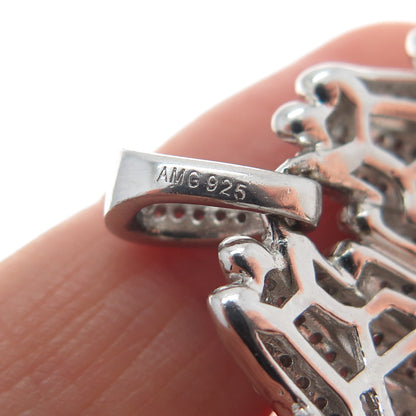 925 Sterling Silver Round-Cut Shaped C Z Praying Hands Pendant