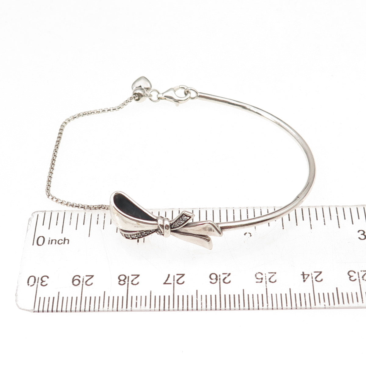 Pandora 925 Sterling Silver C Z Brilliant Bow Adjustable Bracelet 6-7.25"