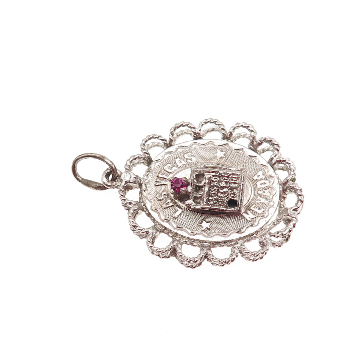 925 Sterling Silver Vintage Rhinestone Las Vegas Casino Good Luck Charm Pendant