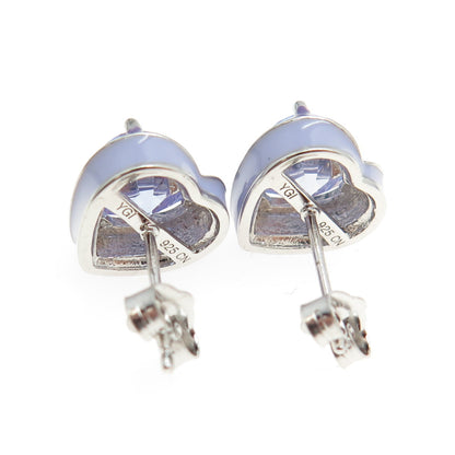 925 Sterling Silver Lavender Enamel Heart-Cut C Z Earrings