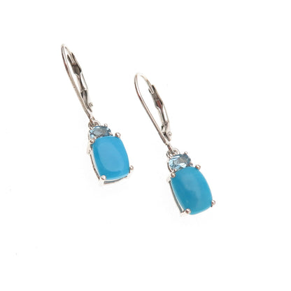 Chuck Clemency 925 Sterling Silver Real Turquoise & Blue Topaz Dangle Earrings