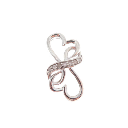 CHARLES WINSTON 925 Sterling Silver Real Diamond Heart Minimalist Slide Pendant