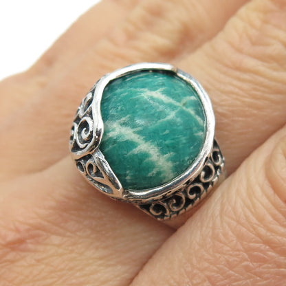 NEHA KOTWAL 925 Sterling Silver Vintage Real Amazonite Swirl Ring Size 9