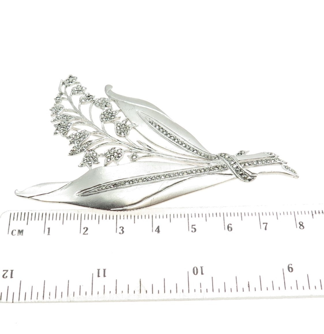 925 Sterling Silver Antique Art Deco PRK Real Marcasite Flower Pin Brooch