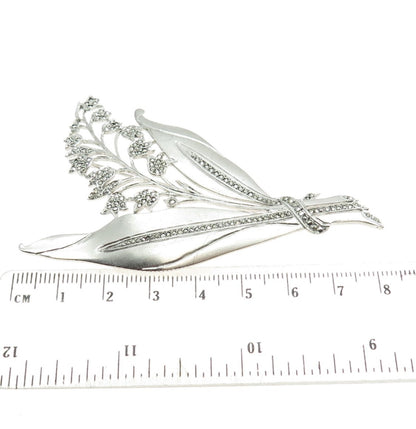 925 Sterling Silver Antique Art Deco PRK Real Marcasite Flower Pin Brooch
