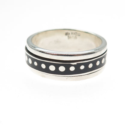 925 Sterling Silver Vintage Mexico Enamel Rotating Dotted Band Ring Size 15