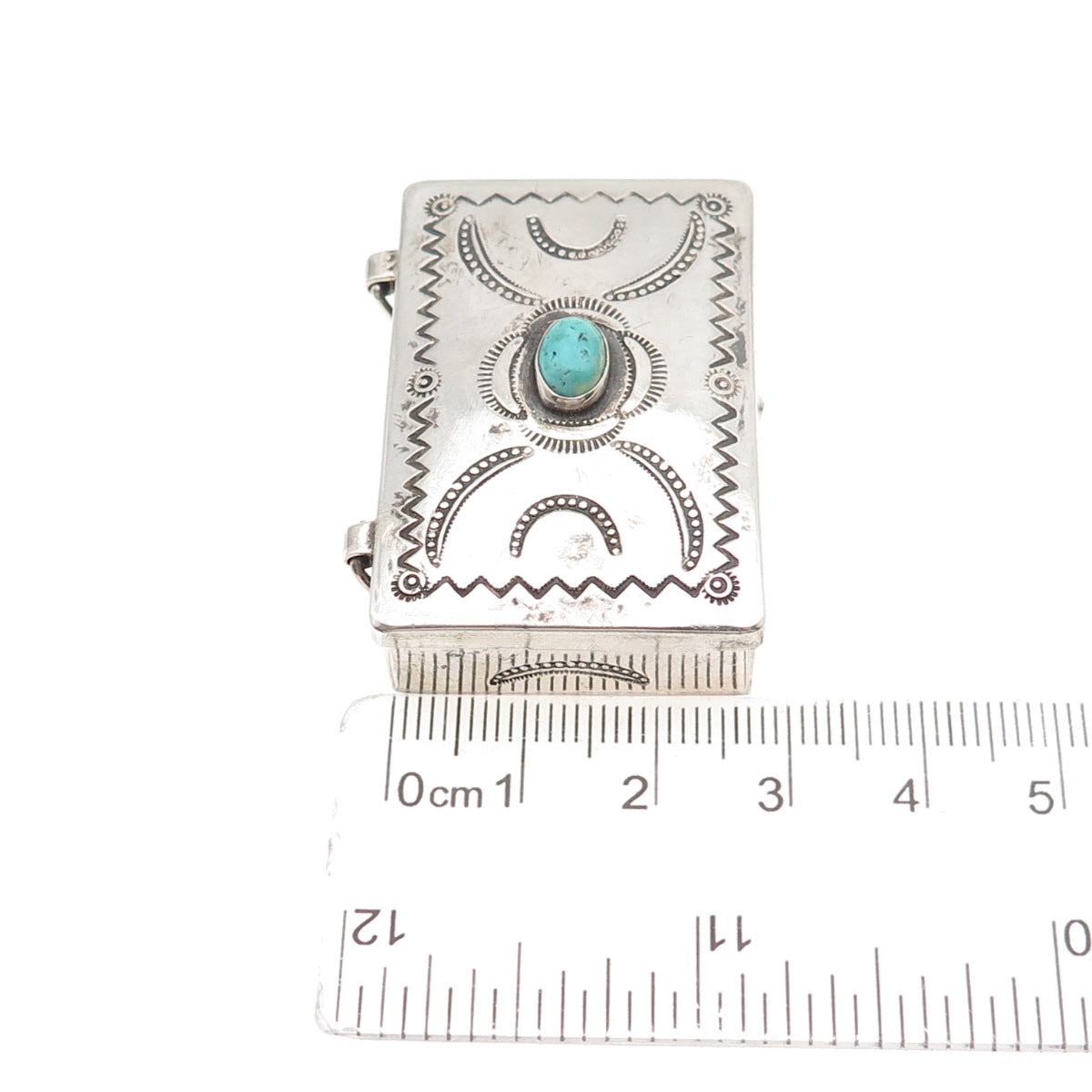 Wayne Etsitty Navajo Old Pawn Sterling Silver Vintage Turquoise Pill / Snuff Box