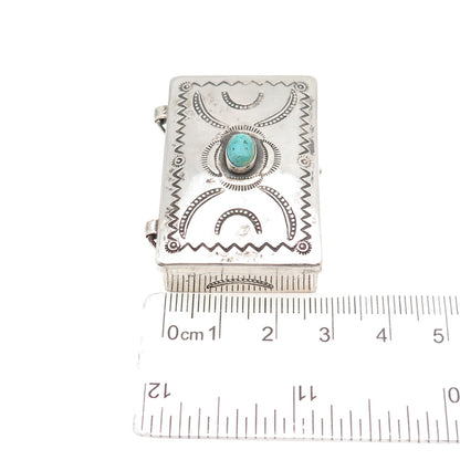Wayne Etsitty Navajo Old Pawn Sterling Silver Vintage Turquoise Pill / Snuff Box