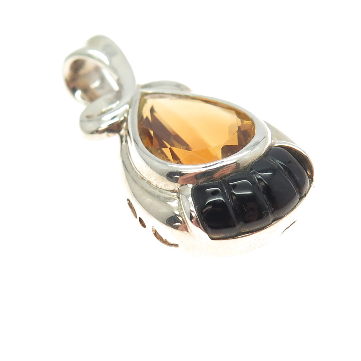 MICHELLE ALBALA 925 Sterling Silver Real Citrine & Black Onyx Drop Pendant