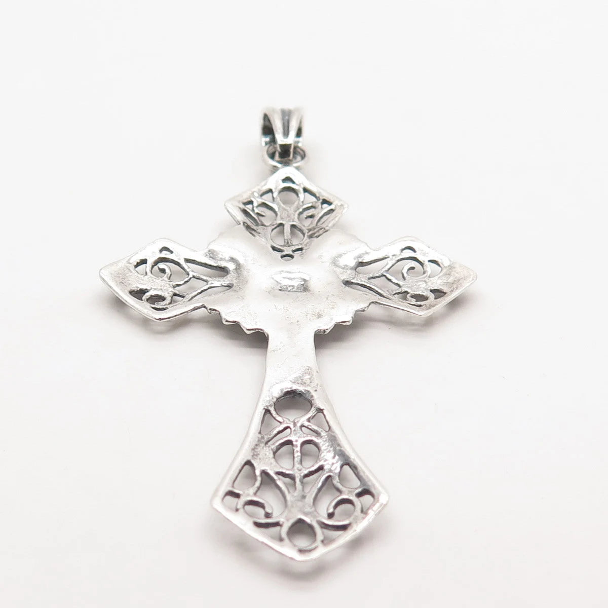 925 Sterling Silver Vintage Ornate Religious Cross Pendant