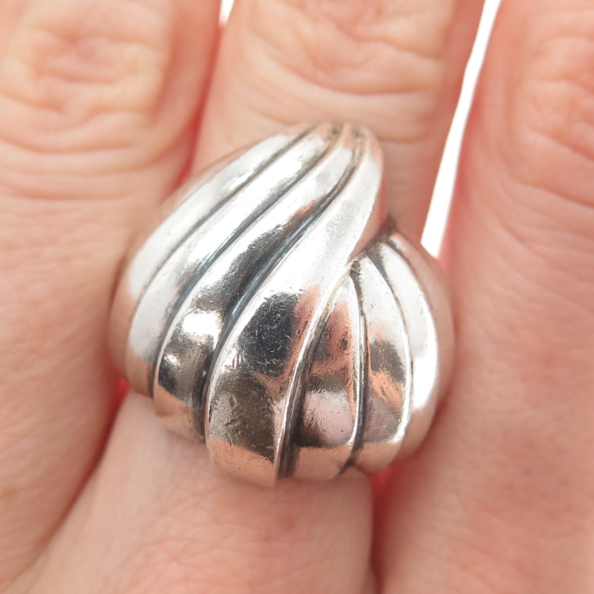 925 Sterling Silver Vintage Modernist Flame Ring Size 6.5