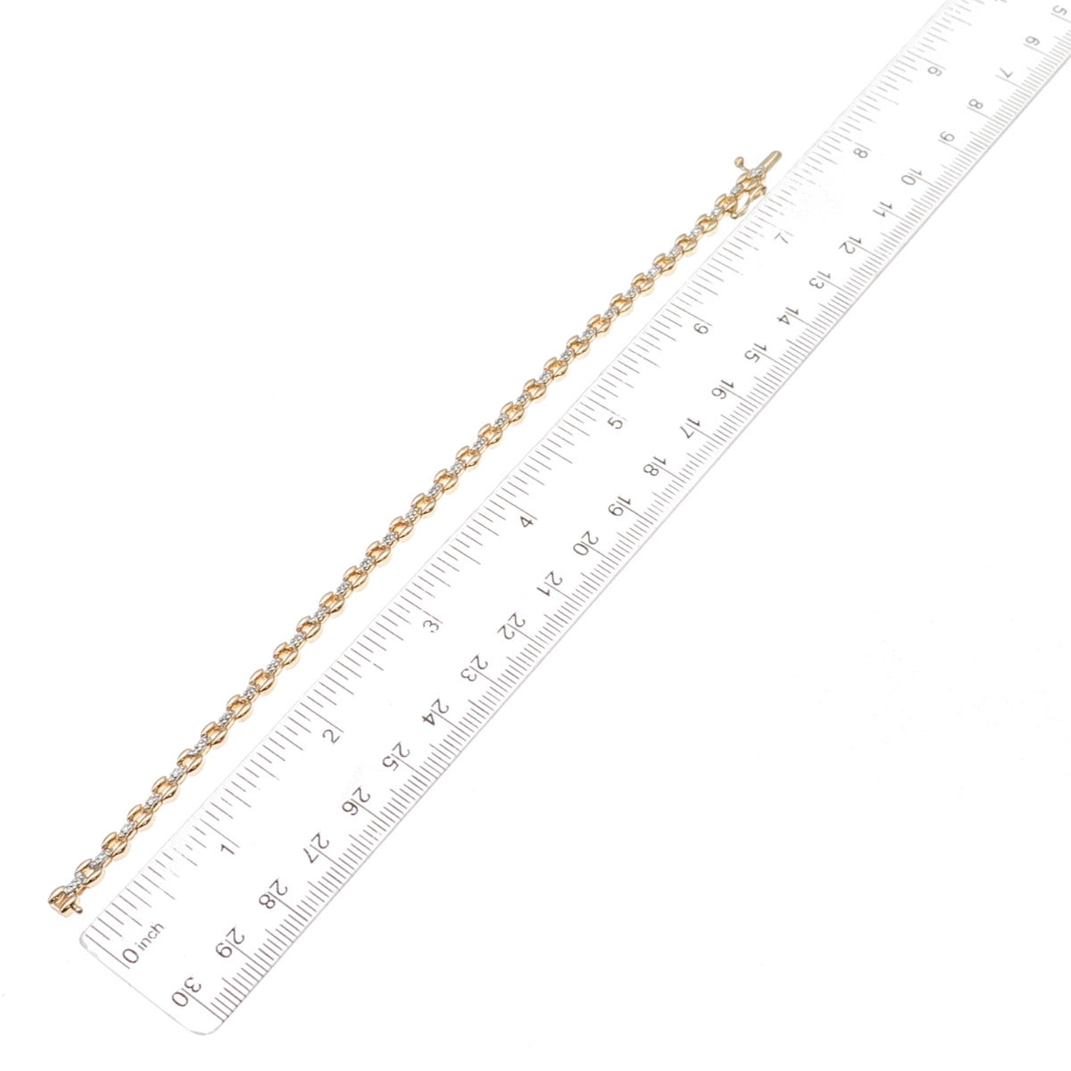 Heng Ngai 925 Sterling Silver 2-Tone Real Diamond Bracelet 7.25"