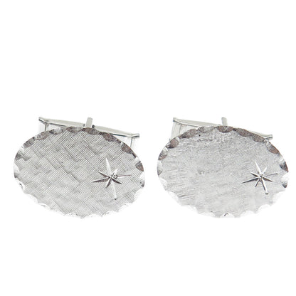 925 Sterling Silver Antique Art Deco Textured Oval Cufflinks