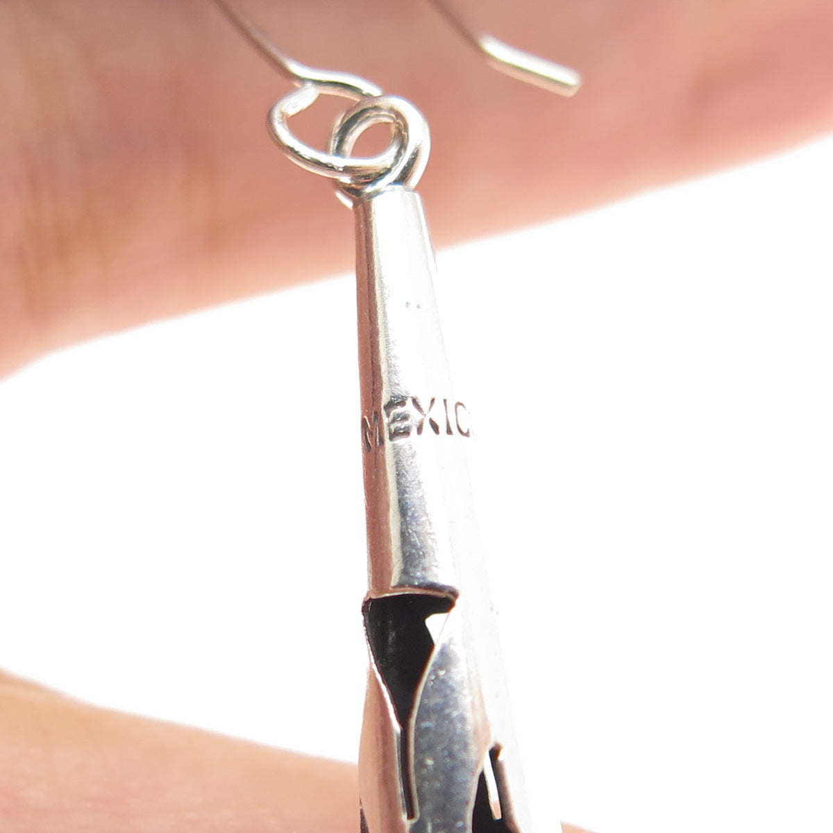 925 Sterling Silver Vintage Mexico Shadow Box Teardrop Dangle Earrings