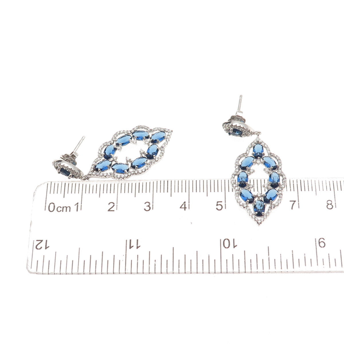 925 Sterling Silver Blue & White C Z Bohemian Dangle Earrings