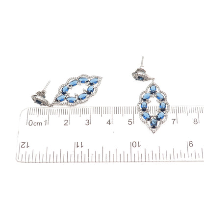 925 Sterling Silver Blue & White C Z Bohemian Dangle Earrings