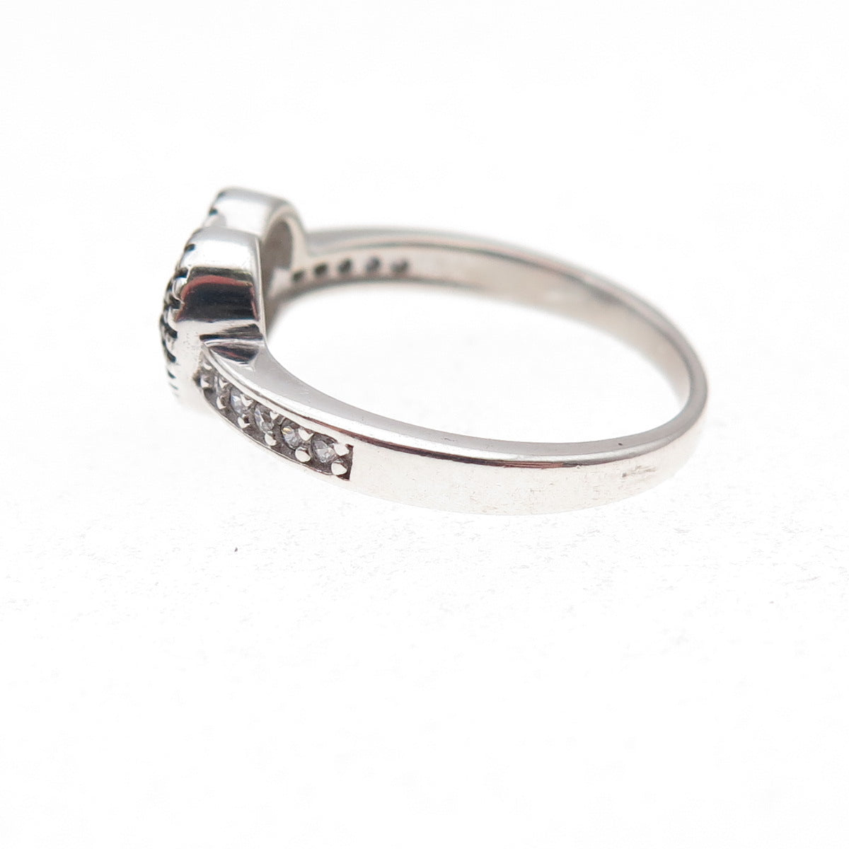 925 Sterling Silver Round-Cut Cognac & White C Z Heart Ring Size 5