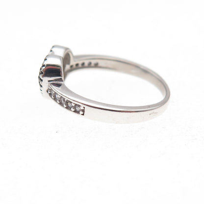 925 Sterling Silver Round-Cut Cognac & White C Z Heart Ring Size 5