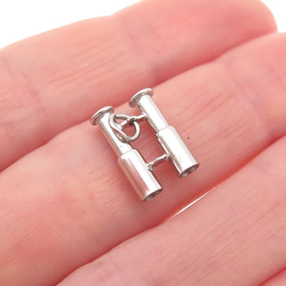 925 Sterling Silver Antique Art Deco Binoculars Oxidized 3D Charm Pendant