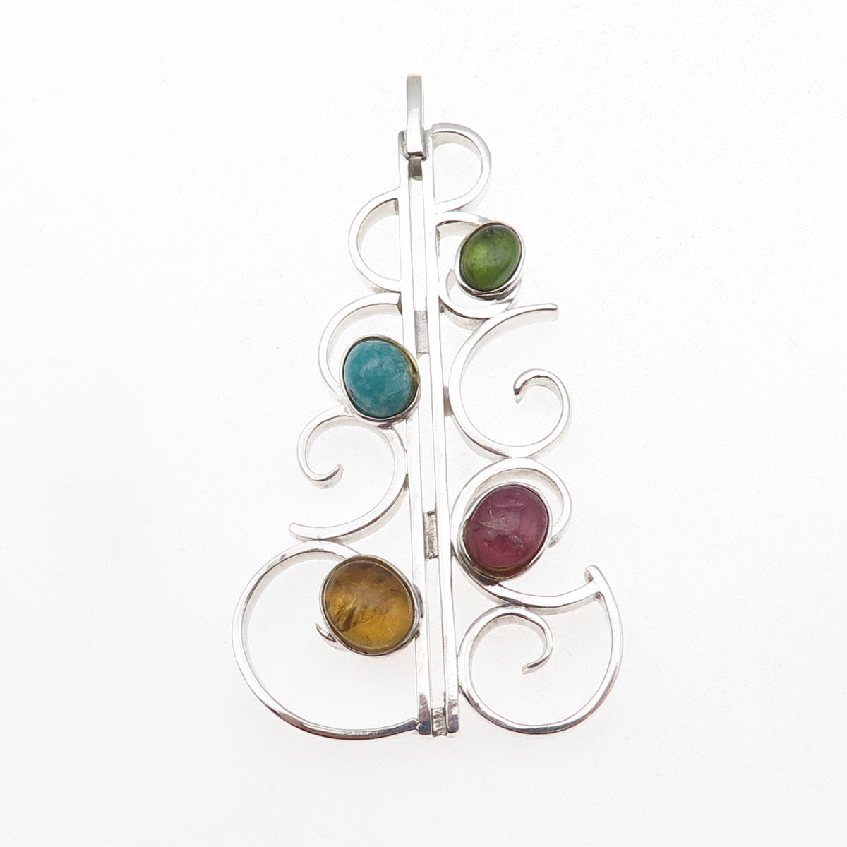 935 Silver Vintage Real Amazonite Tourmaline Citrine & Peridot Modernist Pendant