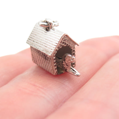 925 Sterling Silver Antique Art Deco Dog House 3D Mini Charm Pendant