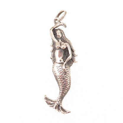 925 Sterling Silver Vintage Mermaid Oxidized Charm Pendant