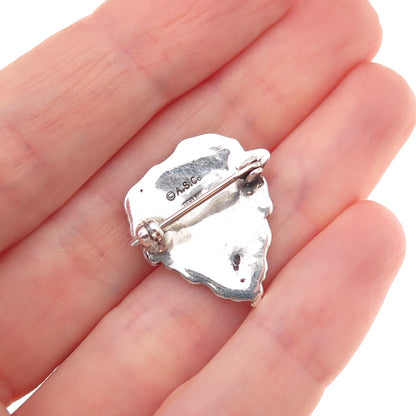 A.S. Co. 925 Sterling Silver Antique Art Deco Floral Lady Oxidized Pin Brooch