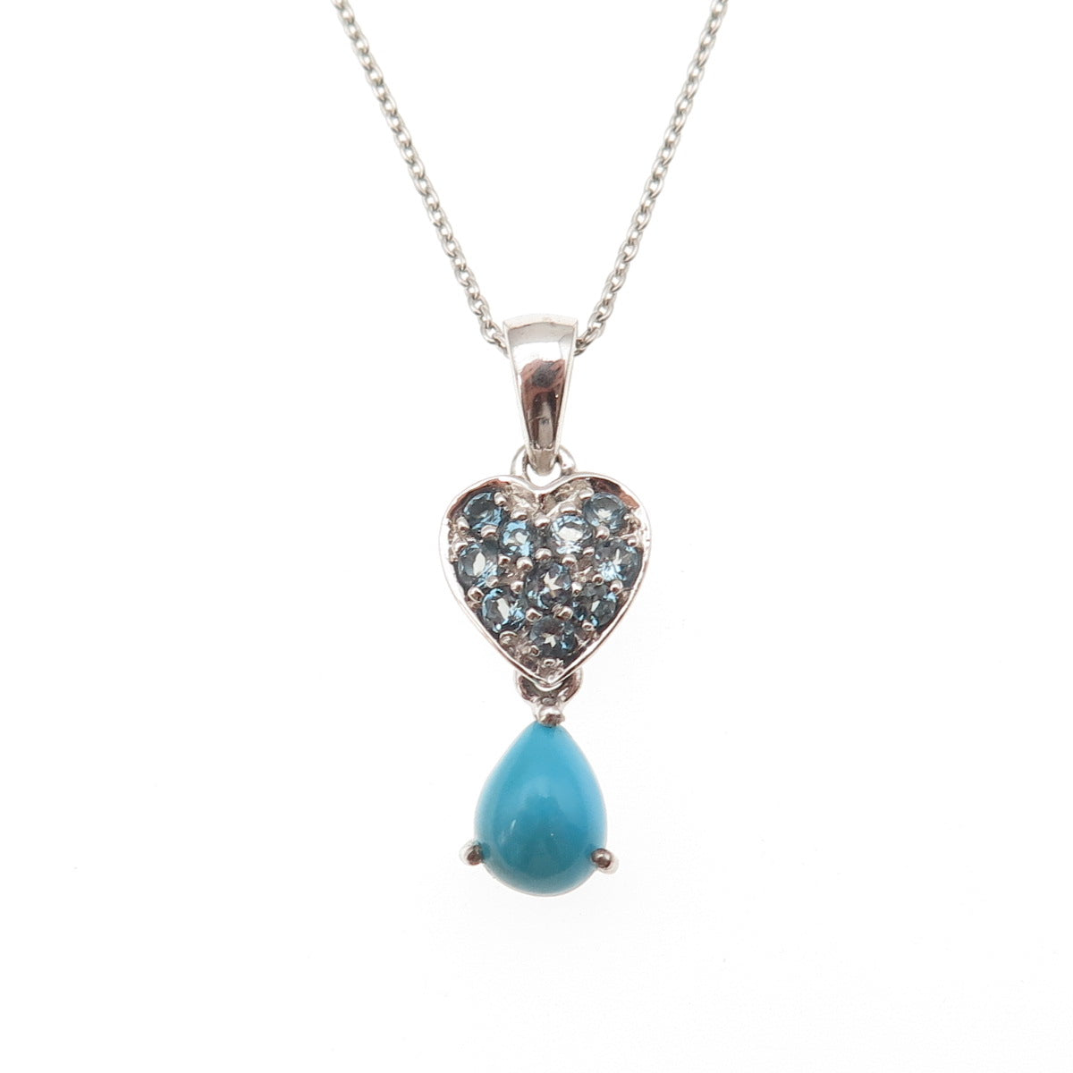 925 Sterling Real Sleeping Beauty Turquoise Blue Topaz Cable Chain Necklace 18"