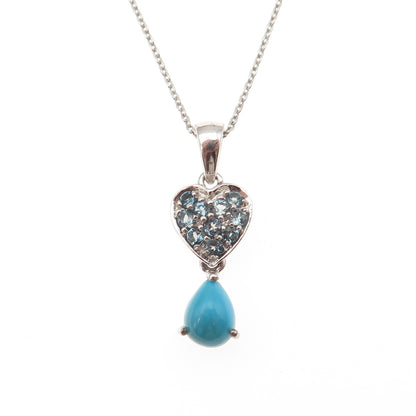 925 Sterling Real Sleeping Beauty Turquoise Blue Topaz Cable Chain Necklace 18"