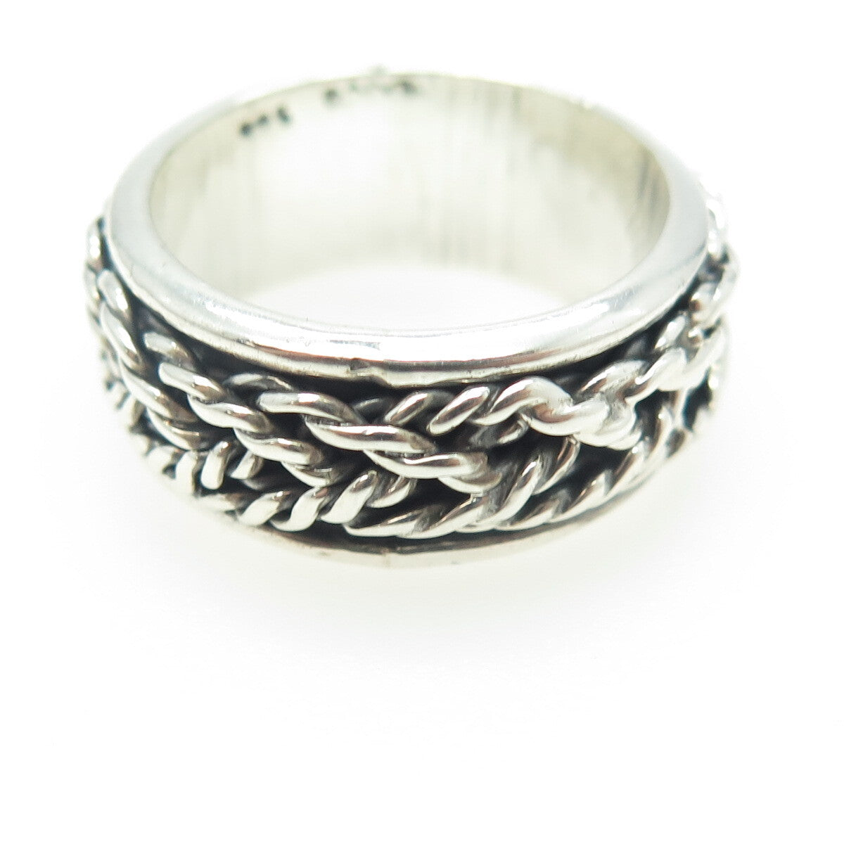 925 Sterling Silver Vintage Mexico Woven Rope Band Ring Size 9.25