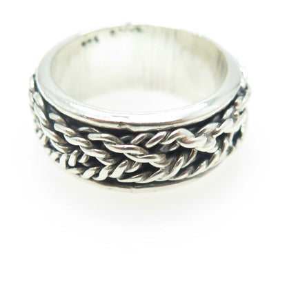 925 Sterling Silver Vintage Mexico Woven Rope Band Ring Size 9.25