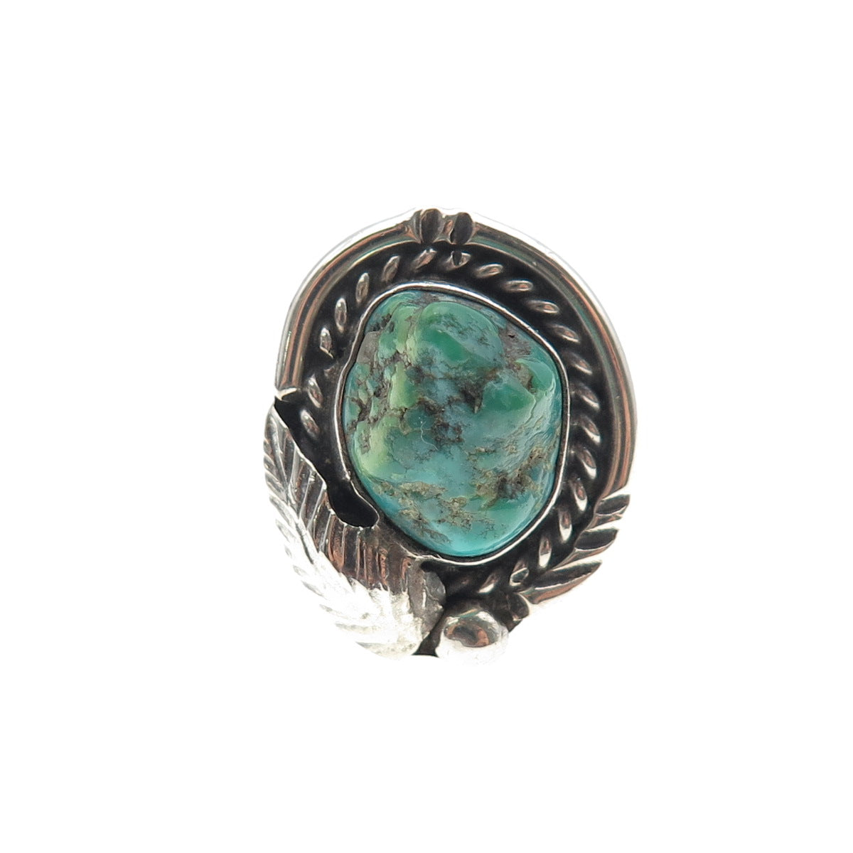 Old Pawn 925 Sterling Silver Vintage Royston Turquoise Feather Ring Size 7.5