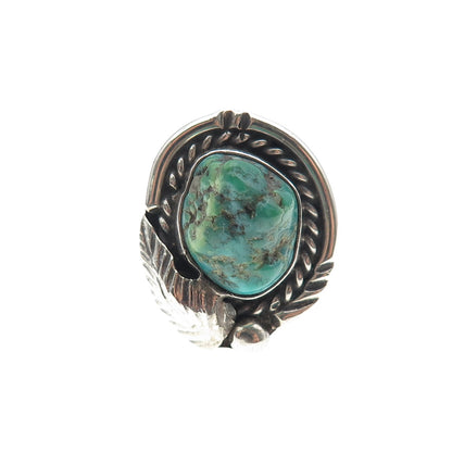 Old Pawn 925 Sterling Silver Vintage Royston Turquoise Feather Ring Size 7.5