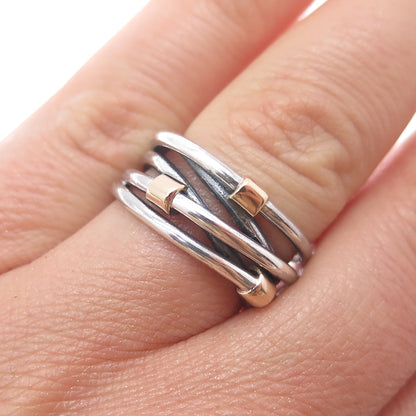 14K Gold 925 Sterling Silver Vintage Modernist Crisscross Ring Size 6.25