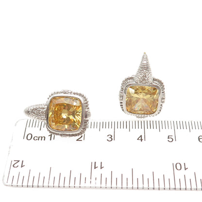 JUDITH RIPKA Sterling Silver 18K Gold Posts Real Diamond Canary Quartz Earrings