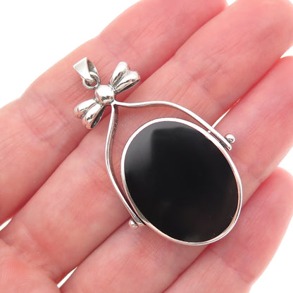 925 Sterling Silver Vintage Real MOP & Black Onyx Dual Sided Reversible Pendant