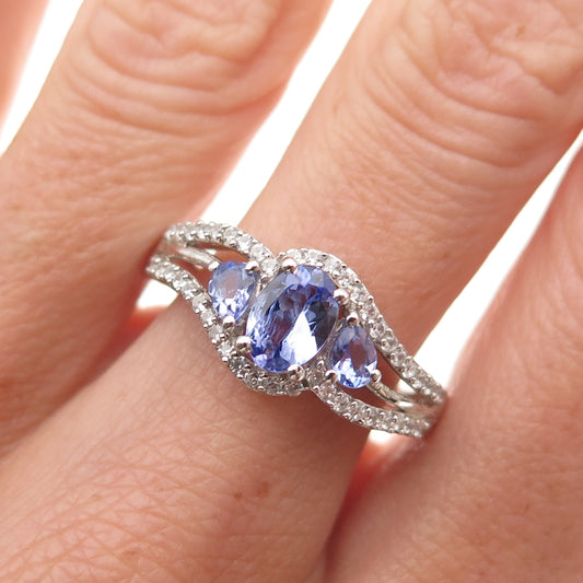 Chuck Clemency 925 Sterling Silver Real Tanzanite & White Topaz Ring Size 8.25