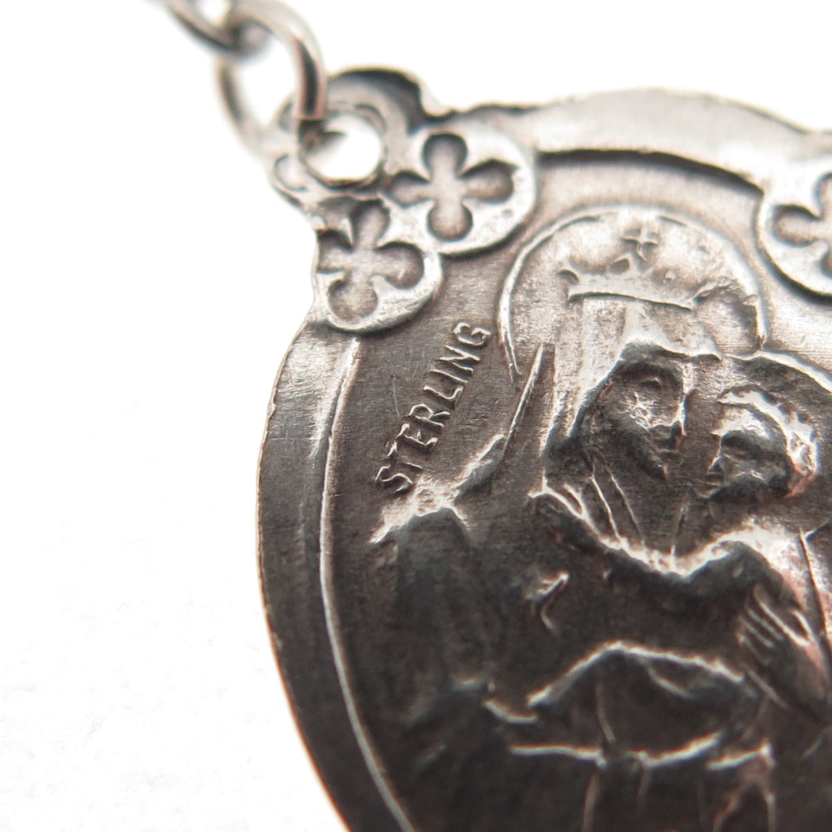 925 Sterling Antique Art Deco Jesus Sacred Heart Religious Rosary Chain 32"