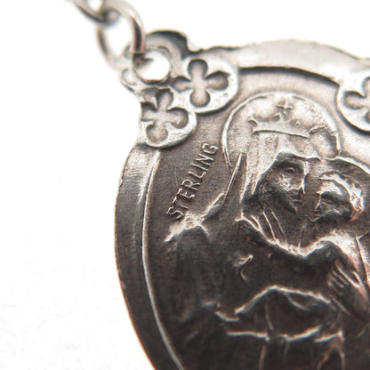 925 Sterling Antique Art Deco Jesus Sacred Heart Religious Rosary Chain 32"
