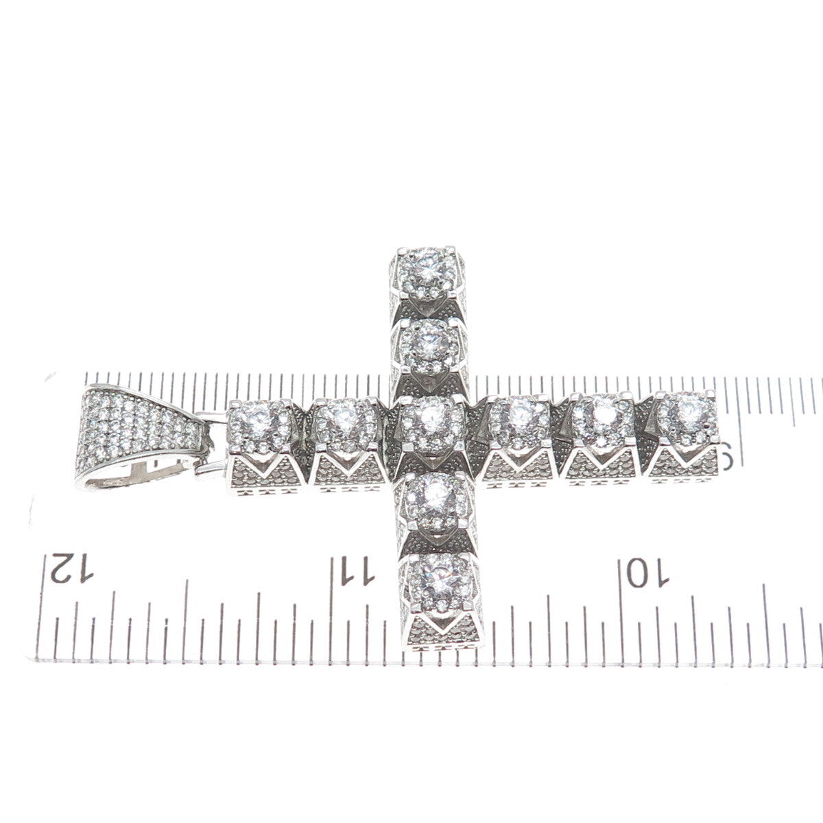 925 Sterling Silver Round-Cut C Z Cross Pendant