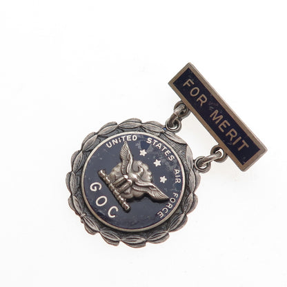 Charles M. Robbins 925 Sterling Antique WWII Enamel US Air Force GOC Pin Brooch