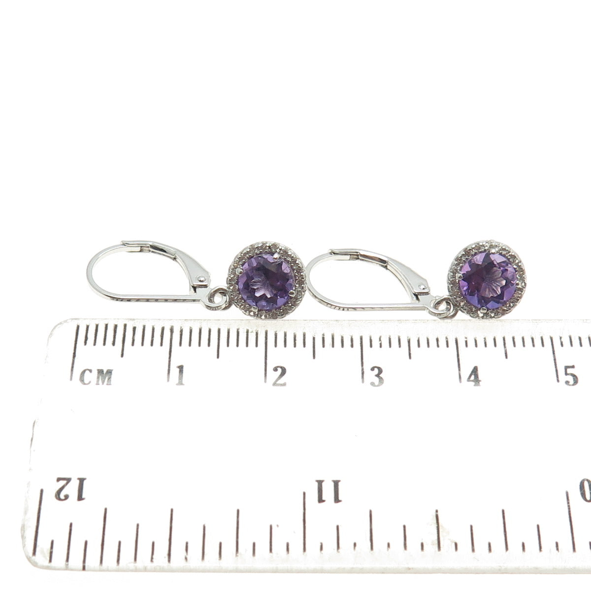 925 Sterling Silver Real Amethyst Gemstone & C Z Dangle Earrings