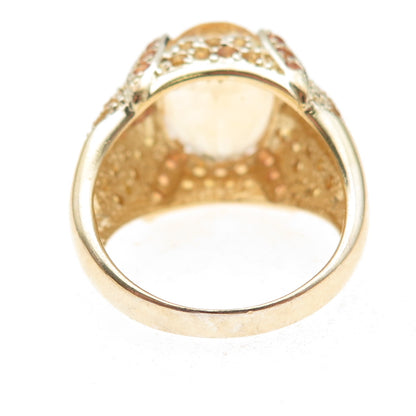 925 Sterling Silver Gold Plated Real Citrine & Multi-Color Topaz Ring Size 10