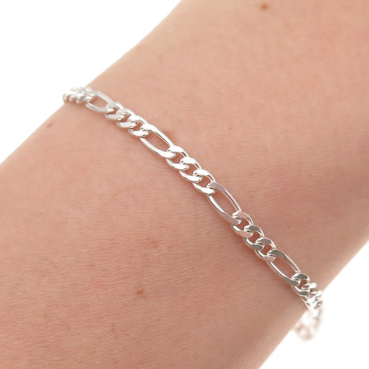 925 Sterling Silver Vintage Italy Figaro Link Bracelet 7"