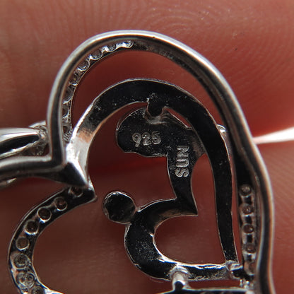 SUN 925 Sterling Silver 2-Tone Real Diamond Mom & Child Heart Charm Pendant