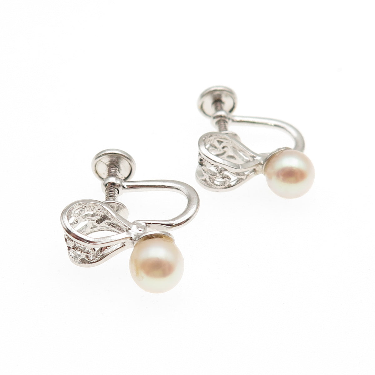 Amco Sterling 14K Gold Filled Antique Art Deco Real Pearl Screw Back Earrings